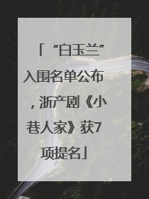 “白玉兰”入围名单公布，浙产剧《小巷人家》获7项提名