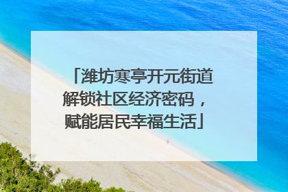 潍坊寒亭开元街道解锁社区经济密码，赋能居民幸福生活